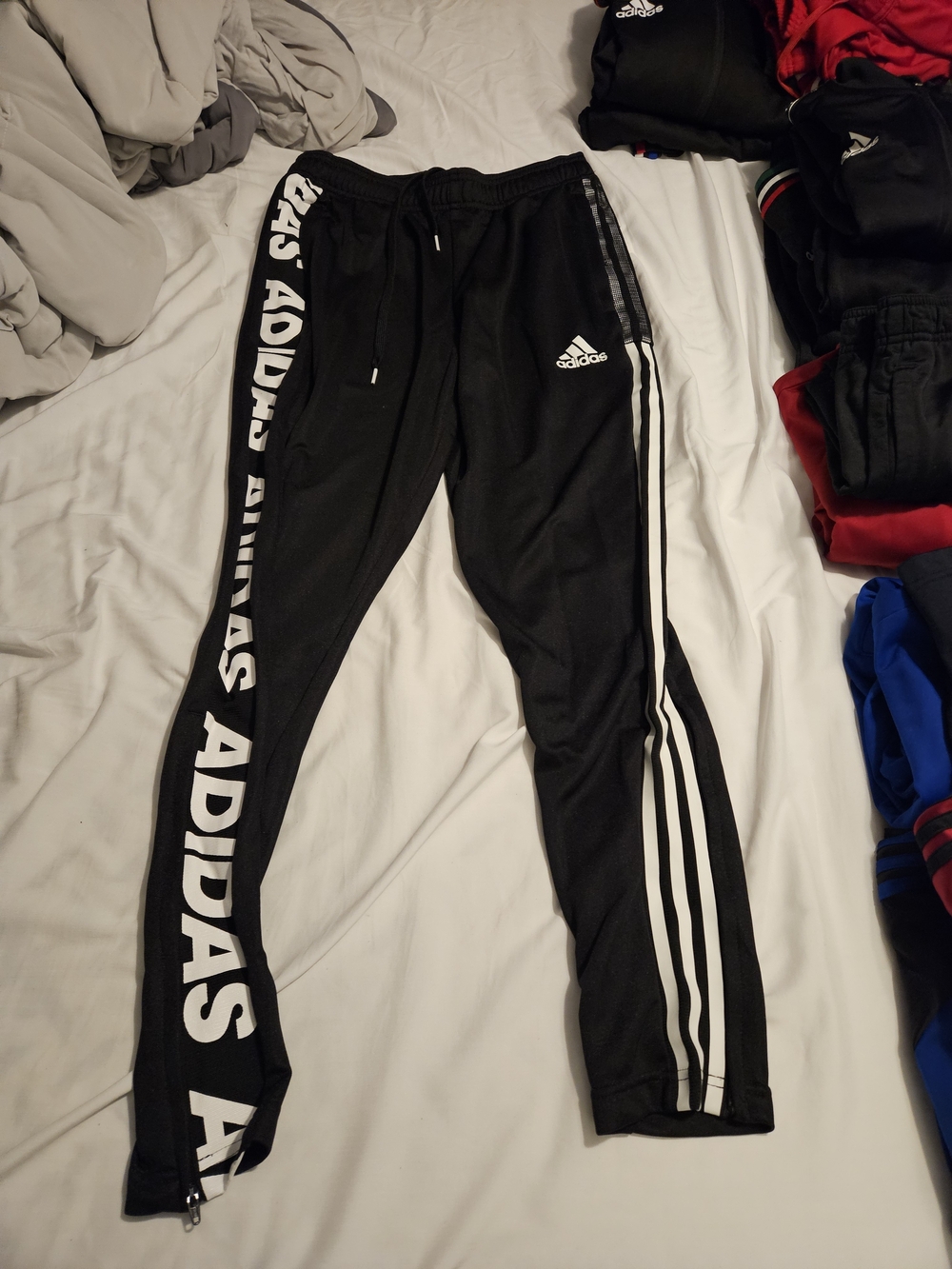 adidas Black Mens Joggers with White Logos & Side Stripes